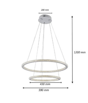 Lampadario Led 51w A Sospensione 2 Anelli Cristalli Luce 6500k 3000k 4000k Lp-38b         