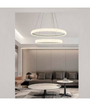 Lampadario Led 51w A Sospensione 2 Anelli Cristalli Luce 6500k 3000k 4000k Lp-38b         