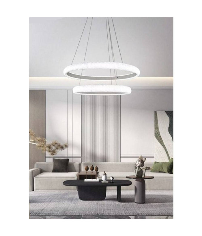 Lampadario Led 51w A Sospensione 2 Anelli Cristalli Luce 6500k 3000k 4000k Lp-38b         