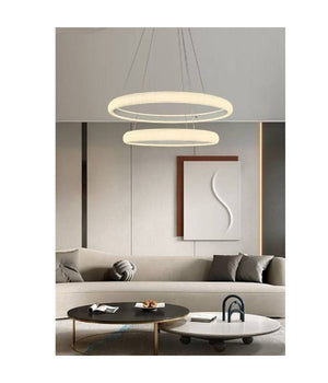 Lampadario Led 51w A Sospensione 2 Anelli Cristalli Luce 6500k 3000k 4000k Lp-38b         