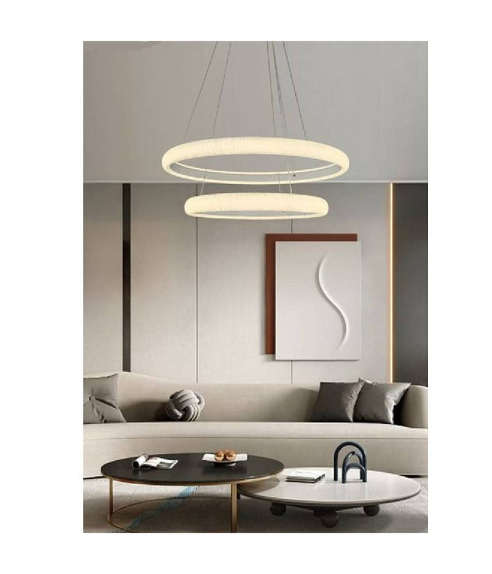 Lampadario Led 51w A Sospensione 2 Anelli Cristalli Luce 6500k 3000k 4000k Lp-38b         