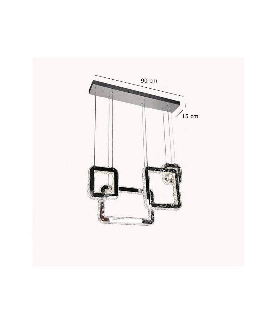 Lampadario Led 55 W A Sospensione Con Cristalli Luce Fredda 6500k 4 Pendenti A17         