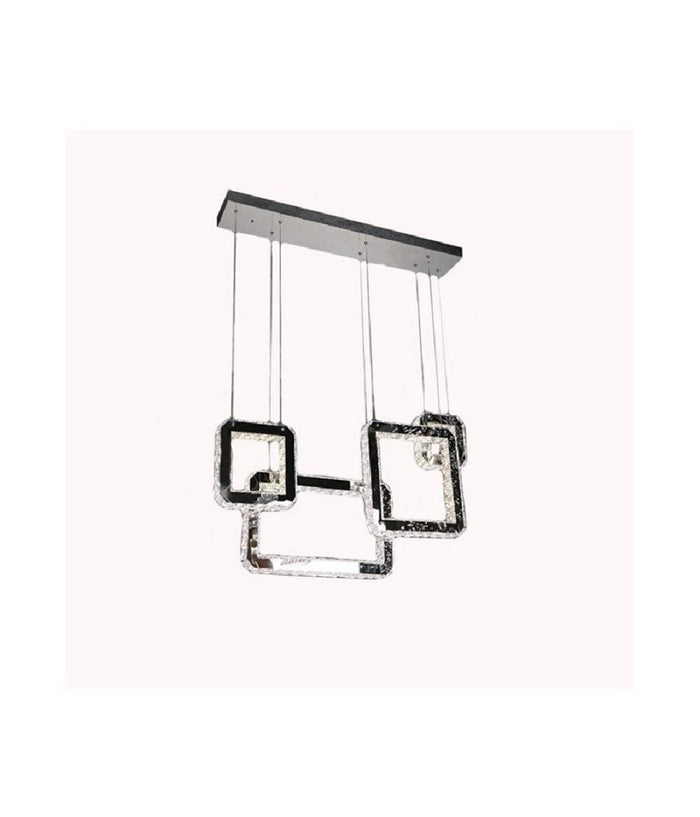 Lampadario Led 55 W A Sospensione Con Cristalli Luce Fredda 6500k 4 Pendenti A17         