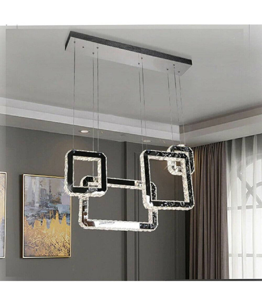 Lampadario Led 55 W A Sospensione Con Cristalli Luce Fredda 6500k 4 Pendenti A17         