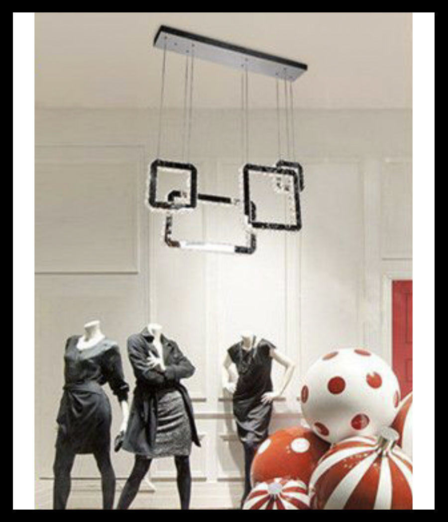 Lampadario Led 55 W A Sospensione Con Cristalli Luce Fredda 6500k 4 Pendenti A17         