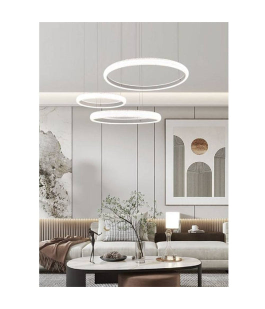 Lampadario Led 60w A Sospensione 3 Anelli Cristalli Luce 3000k 6500k 4000k Lp-39b  -bianco Freddo      -