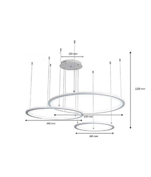 Lampadario Led 60w A Sospensione 3 Anelli Cristalli Luce 3000k 6500k 4000k Lp-39b         