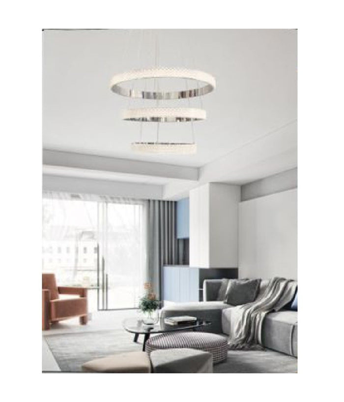 Lampadario Led 62w Design Ad Anelli Effetto Cristallo Luce 4000k 6500k 3000k Lp-26b  -bianco Naturale      -