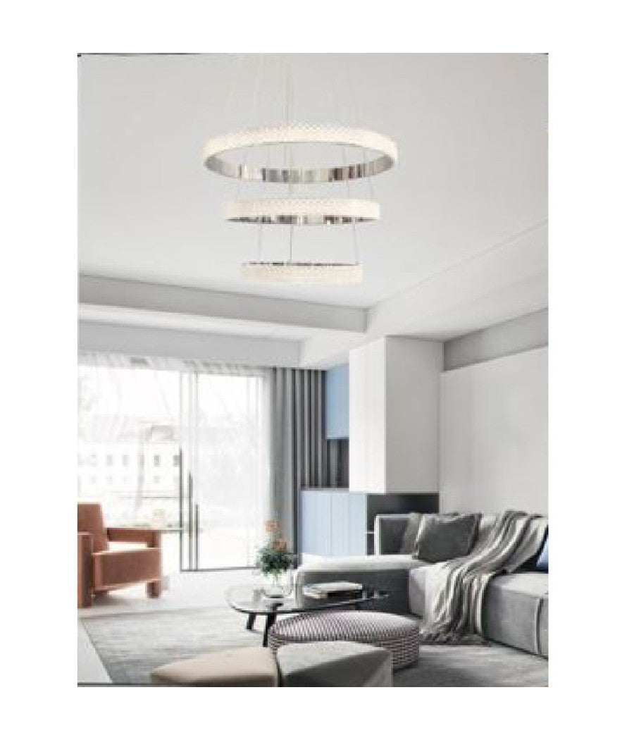 Lampadario Led 62w Design Ad Anelli Effetto Cristallo Luce 4000k 6500k 3000k Lp-26b         