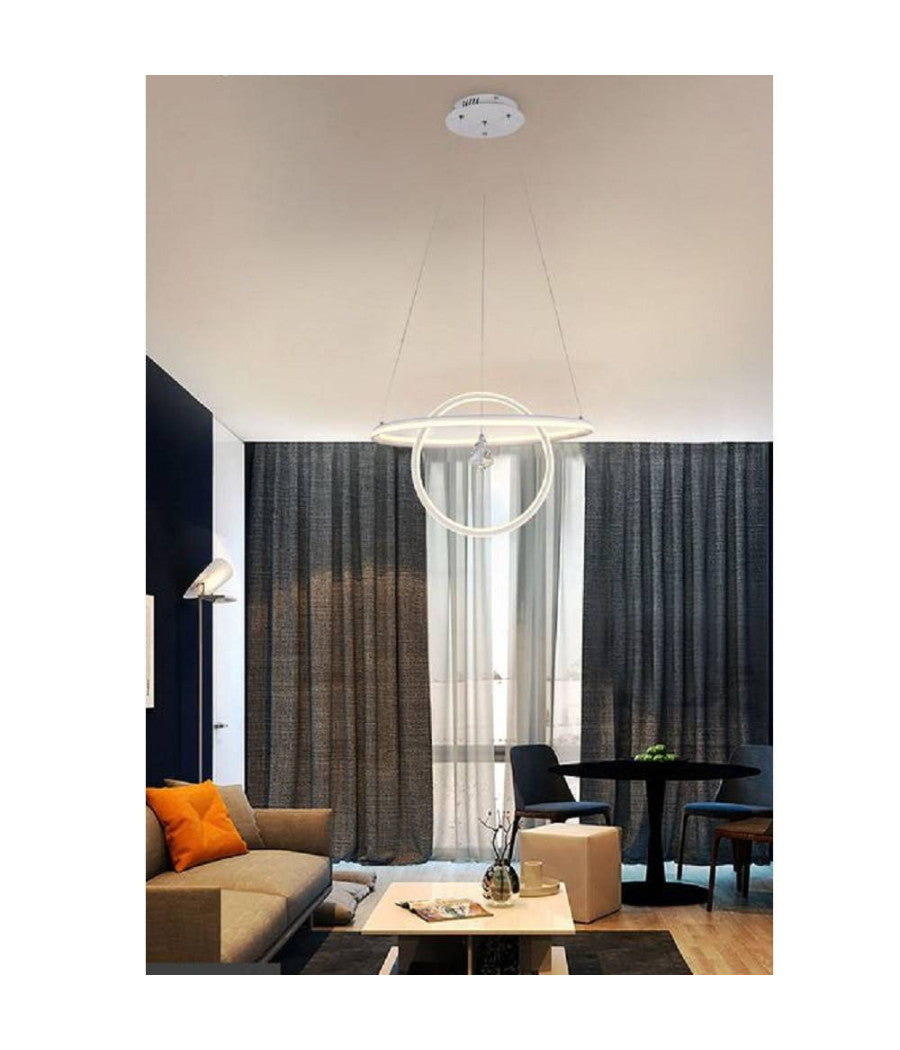 Lampadario Led 70w Lampada 2 Anelli Cristallo Luce 6500k 3000k 4000k Moderno A52         