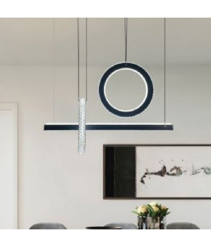 Lampadario Led 80w A Sospensione Luce 6500k 4000k Effetto Cristallo Moderno Lp-23         