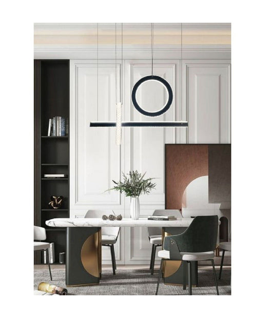 Lampadario Led 80w A Sospensione Luce 6500k 4000k Effetto Cristallo Moderno Lp-23  Nero-bianco Naturale      -