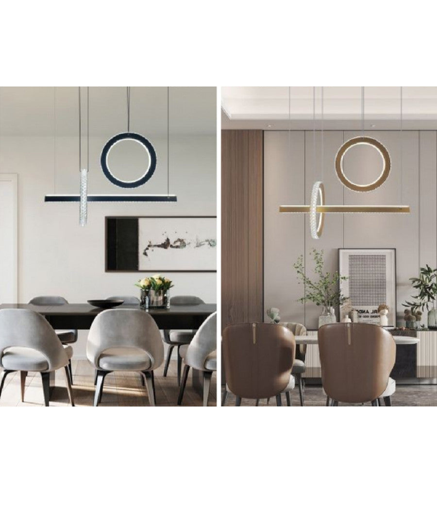 Lampadario Led 80w A Sospensione Luce 6500k 4000k Effetto Cristallo Moderno Lp-23         