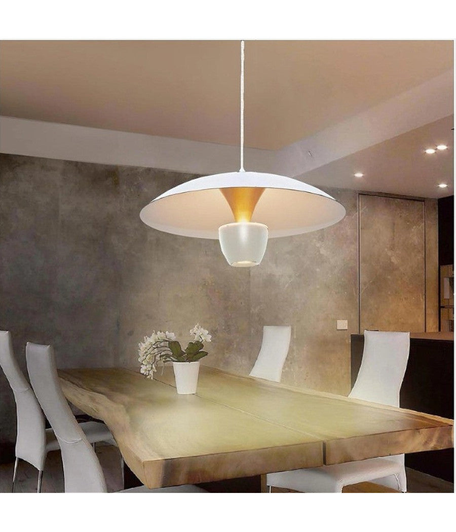 Lampadario Led A Sospensione Moderno 11w 880lm Bianco Nero Luce Calda Ip20 Lp-64  Bianco       