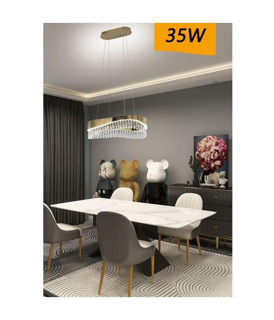 Lampadario Led A Sospensione Oro 35 W Con Cristalli Contemporaneo Luce 6500k B78         