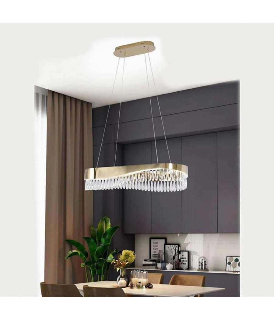 Lampadario Led A Sospensione Oro 45w Con Cristalli Contemporaneo Luce Fredda B77         