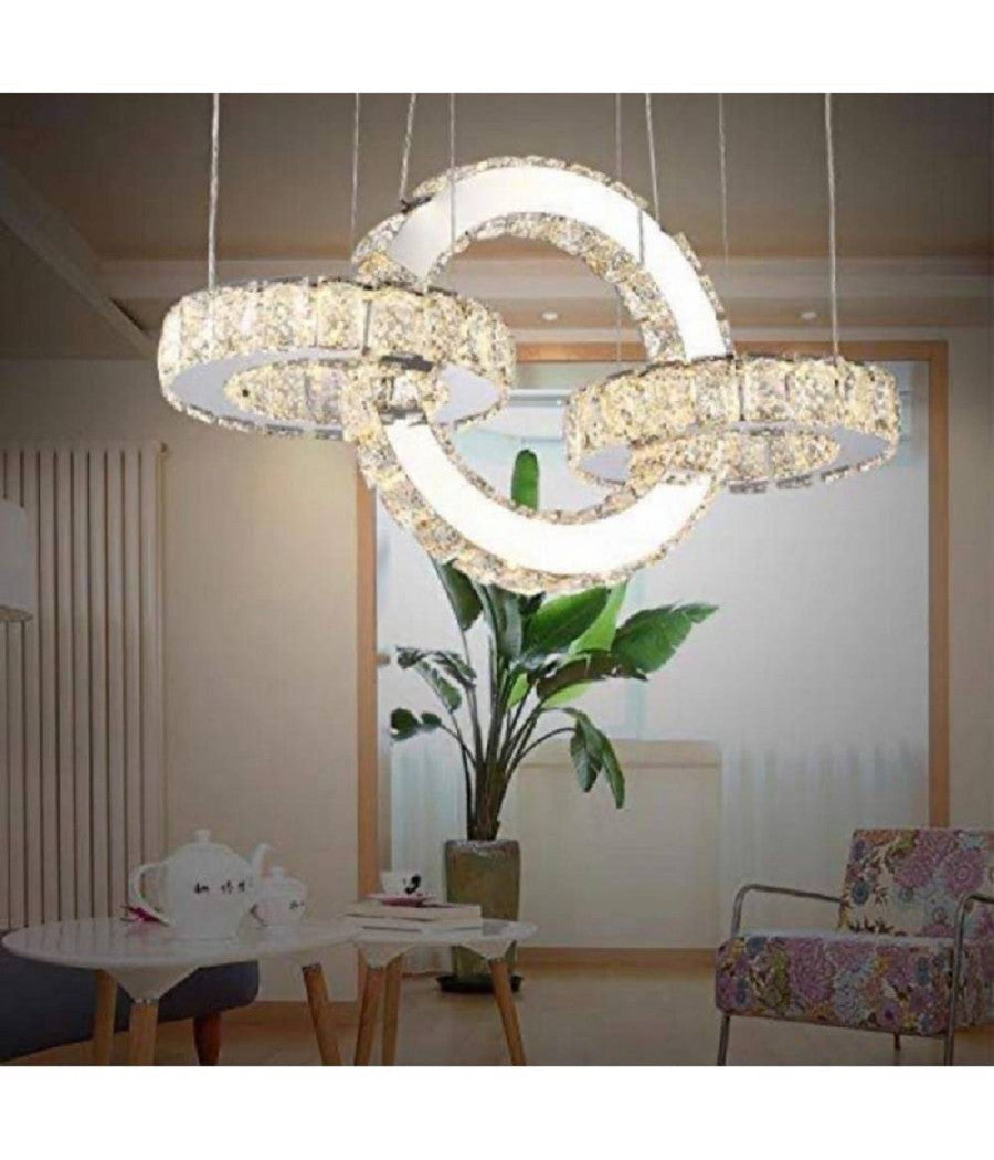 Lampadario Led Design Moderno Cerchi Di Cristallo 25 Watt Luce Bianco Freddo B34         