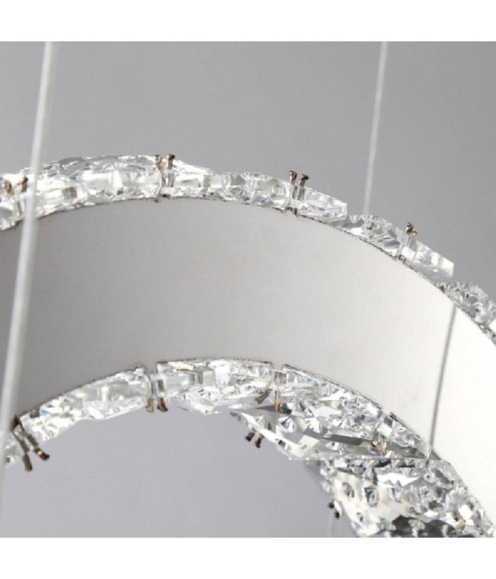 Lampadario Led Design Moderno Cerchi Di Cristallo 25 Watt Luce Bianco Freddo B34         