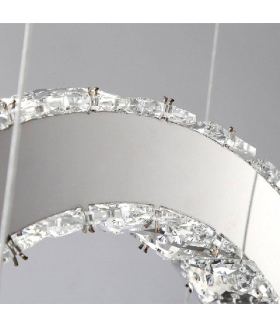 Lampadario Led Design Moderno Cerchi Di Cristallo 25 Watt Luce Bianco Freddo B34         