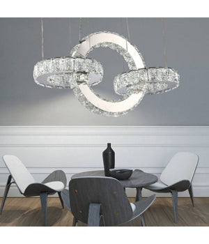 Lampadario Led Design Moderno Cerchi Di Cristallo 25 Watt Luce Bianco Freddo B34         