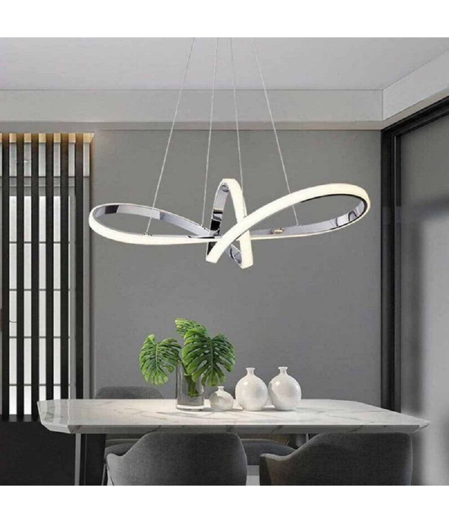 Lampadario Led Moderno Argento A Sospensione 38 Watt Luce 6500k 4000k 3000k A07         