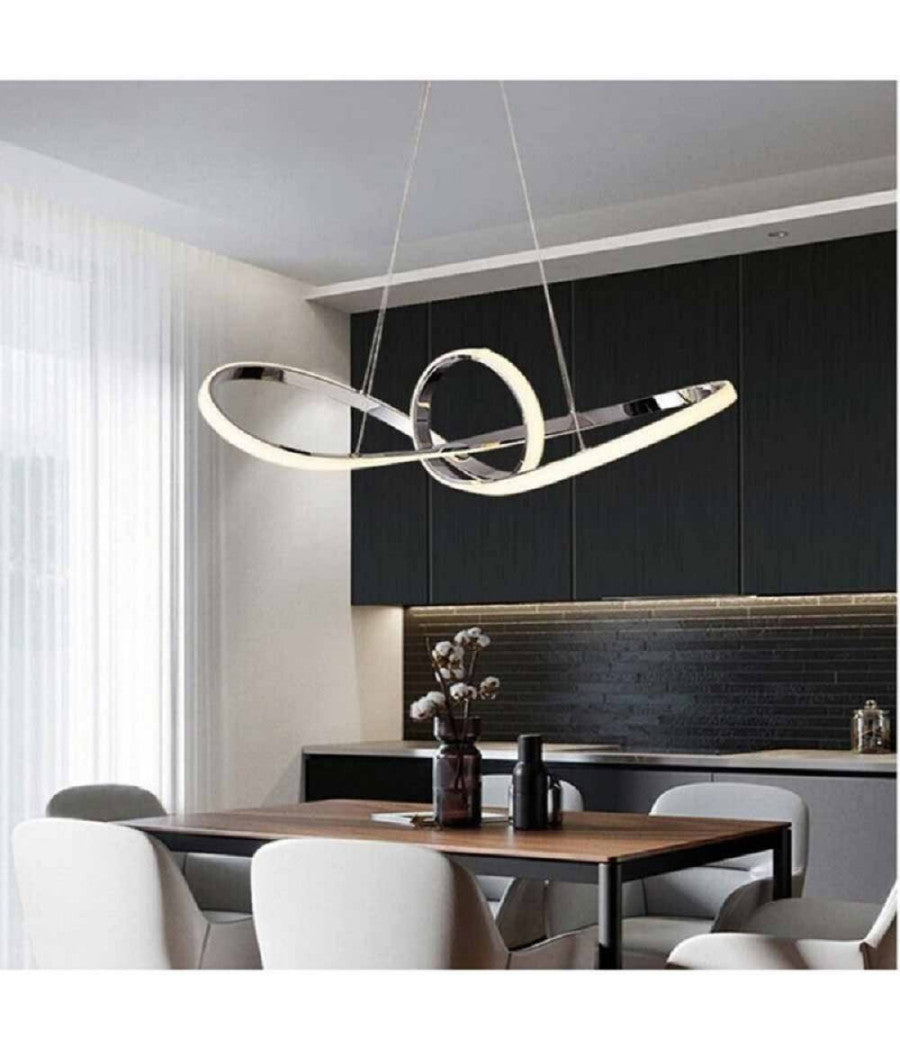 Lampadario Led Moderno Argento A Sospensione 38 Watt Luce 6500k 4000k 3000k A07         