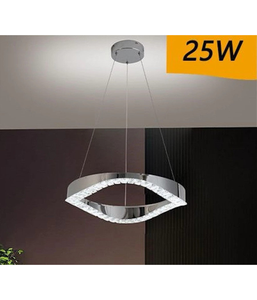 Lampadario Led Soffitto 25 W Sospeso In Acciaio Cristallo Luce Fredda 8000k B72         