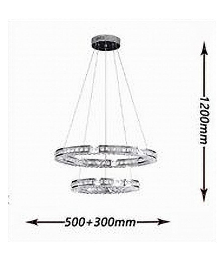 Lampadario Led Soffitto 40 W Sospeso 2 Anelli In Cristallo Luce Fredda 8000k B71         