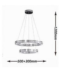 Lampadario Led Soffitto 40 W Sospeso 2 Anelli In Cristallo Luce Fredda 8000k B71         