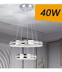 Lampadario Led Soffitto 40 W Sospeso 2 Anelli In Cristallo Luce Fredda 8000k B71         