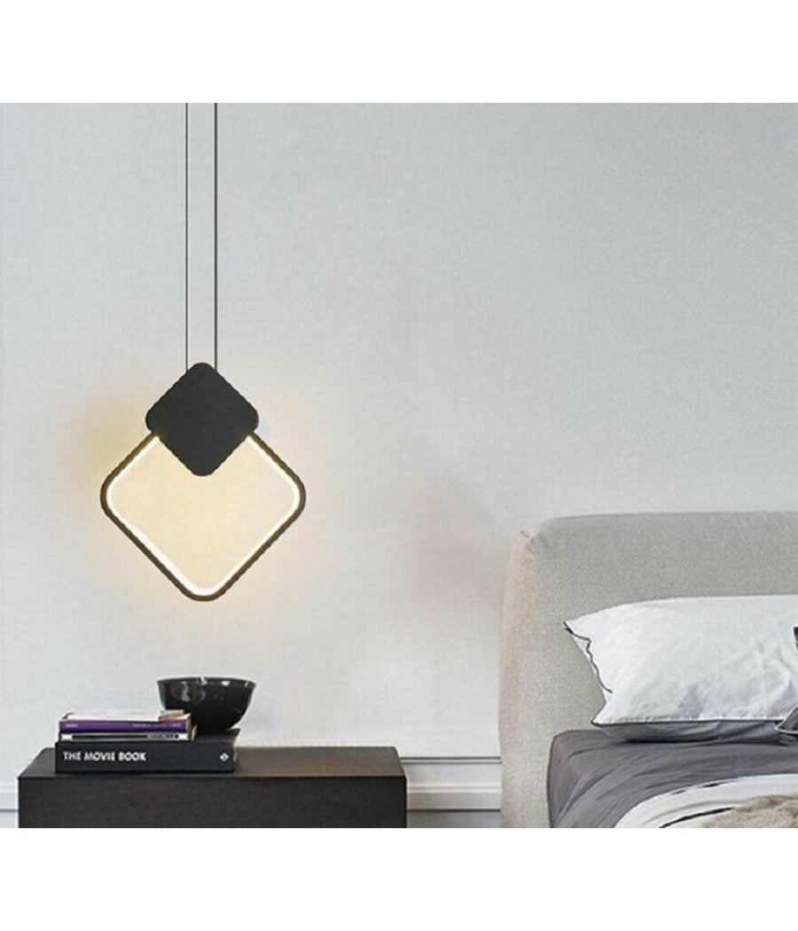 Lampadario Led Sospensione 12 W Metallo Nero Moderno Luce 3000k 4000k 6500k Lp-02         