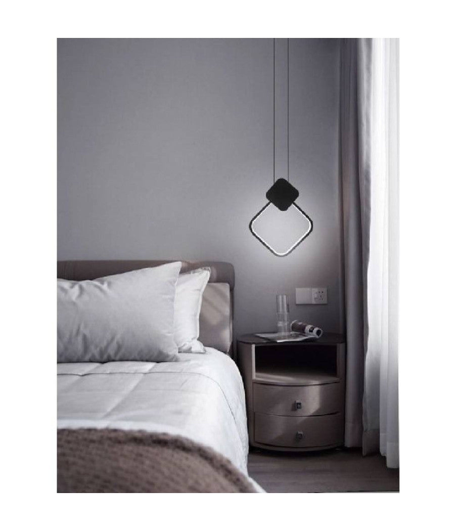 Lampadario Led Sospensione 12 W Metallo Nero Moderno Luce 3000k 4000k 6500k Lp-02         