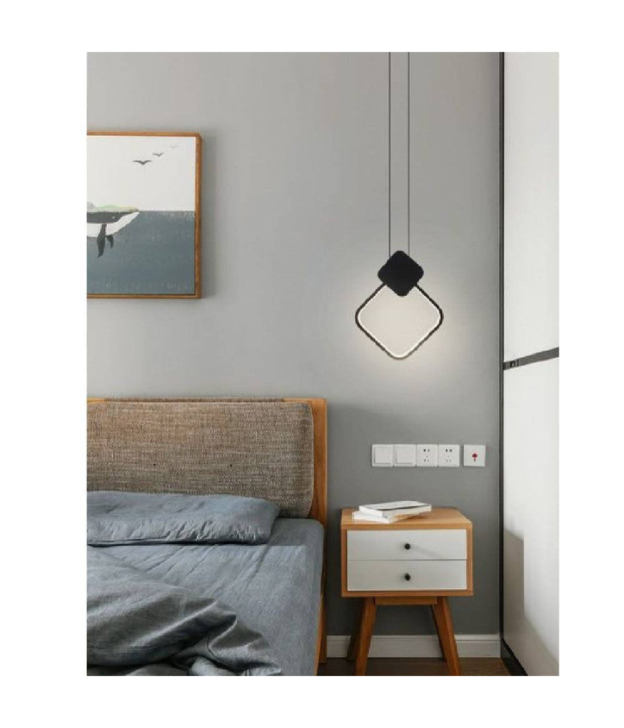 Lampadario Led Sospensione 12 W Metallo Nero Moderno Luce 3000k 4000k 6500k Lp-02  -bianco Naturale      -