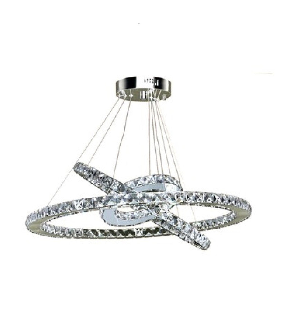 Trade Shop - Lampadario Led Sospensione 55w 3 Anelli Cristalli Acrilico Luce 6500k 4000k B50 -
