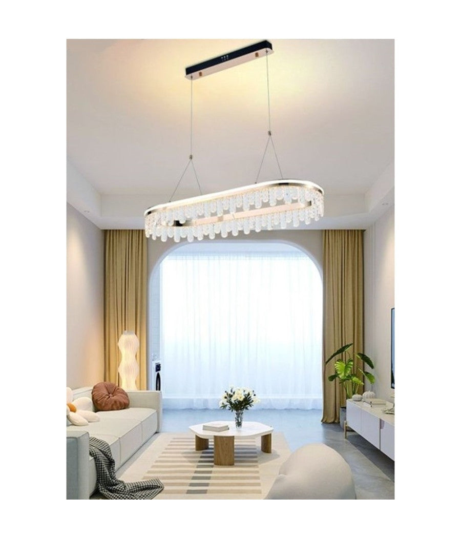 Lampadario Led Sospeso Oro 50 W Ovale Con Cristalli 3 Colorazione Luce Lp-40-3c         