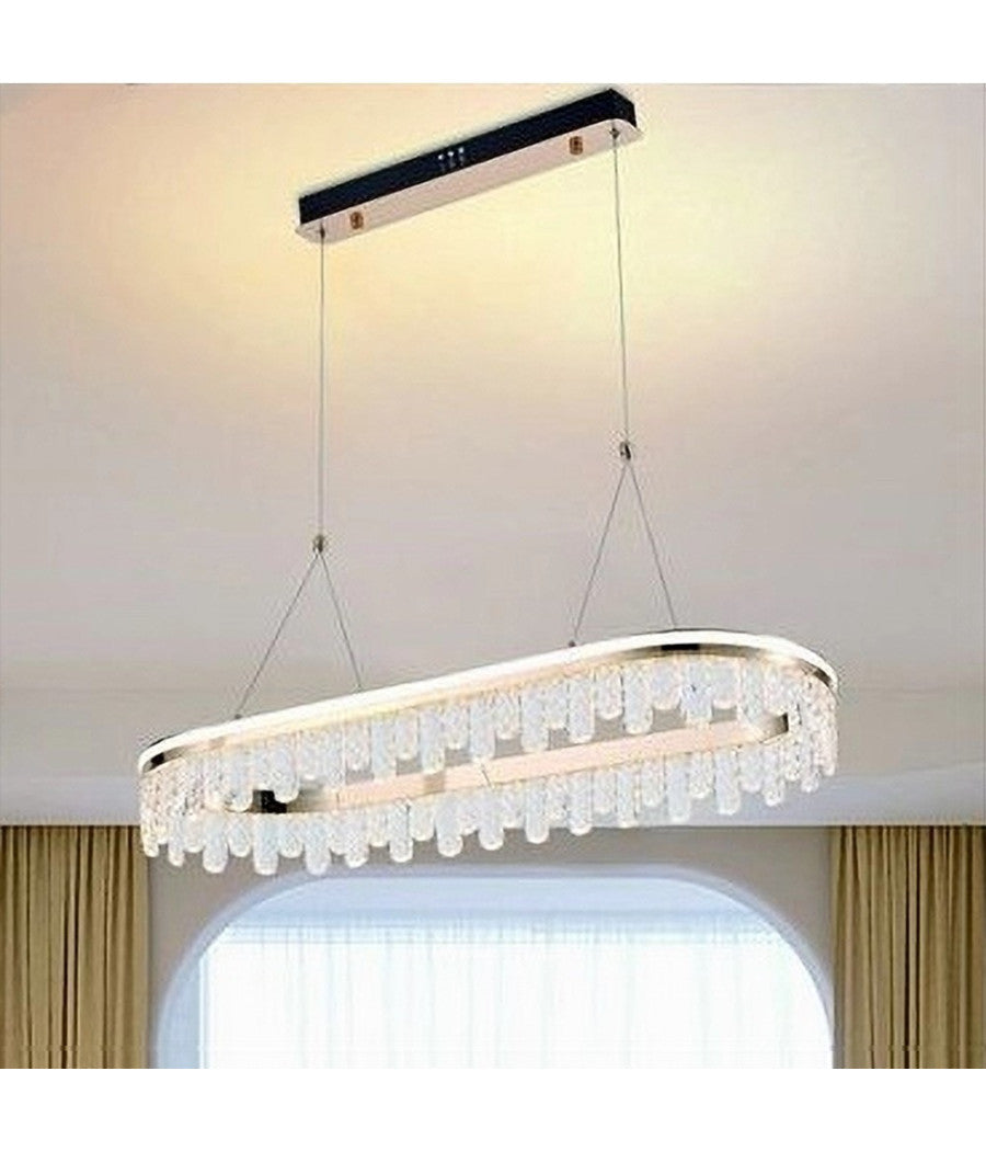 Lampadario Led Sospeso Oro 50 W Ovale Con Cristalli 3 Colorazione Luce Lp-40-3c         