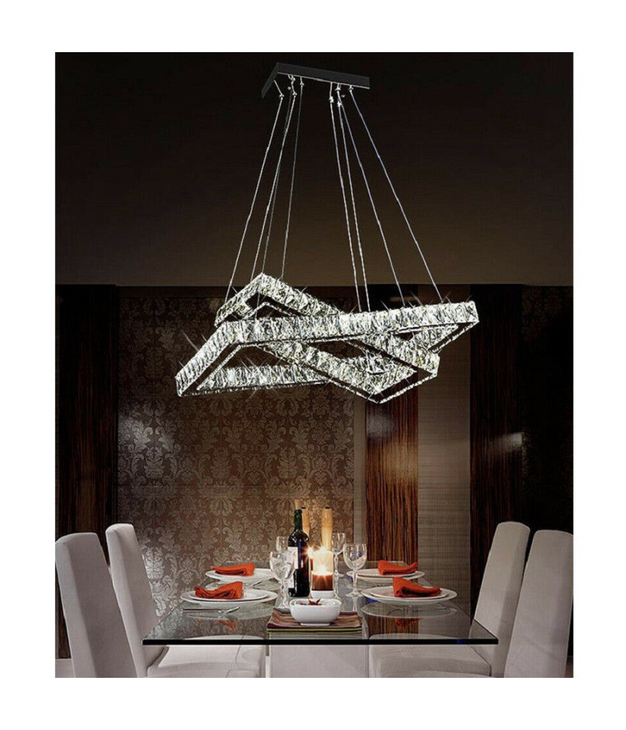 Lampadario Moderno A Led 48w Con Cristalli Luce Bianchissima 6500k B12         