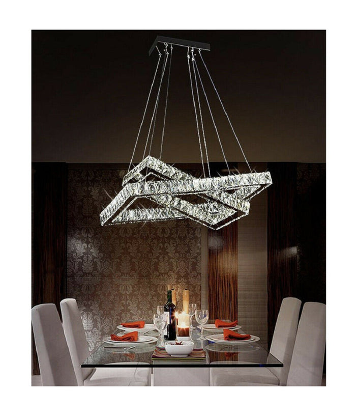 Lampadario Moderno A Led 48w Con Cristalli Luce Bianchissima 6500k B12         