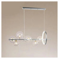 Trade Shop - Lampadario Moderno A Sospensione Argento 7 Sfere G9 Bolle In Vetro Con Cerchio 71690         