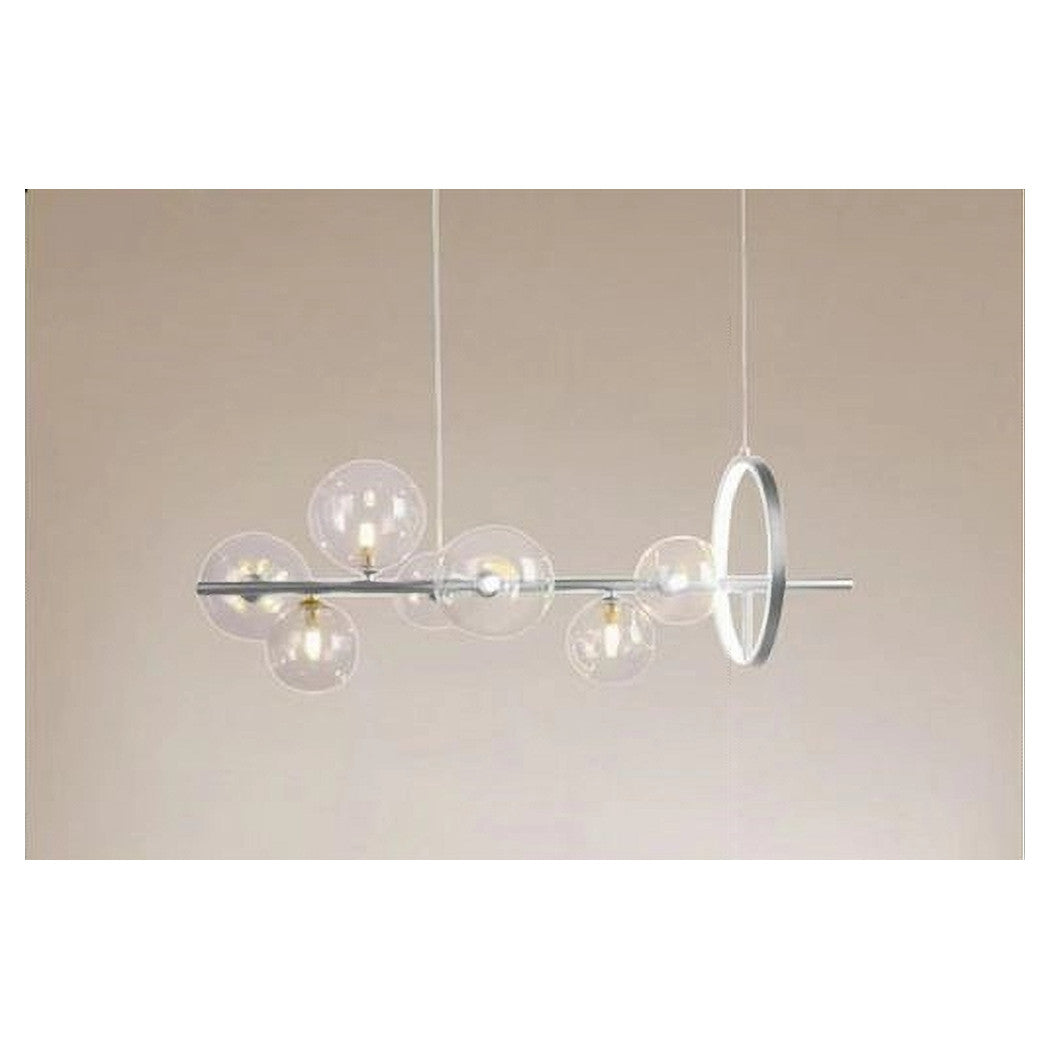 Trade Shop - Lampadario Moderno A Sospensione Argento 7 Sfere G9 Bolle In Vetro Con Cerchio 71690         