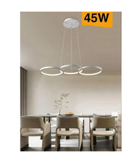 Lampadario Moderno A Sospensione Led 3 Cerchi 45watt Luce 3000k 4000k 6500k B63b  -bianco Caldo      -