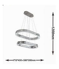 Lampadario Moderno A Sospensione Led Luce Fredda 40w 2 Anelli Ovali Cristalli B49         