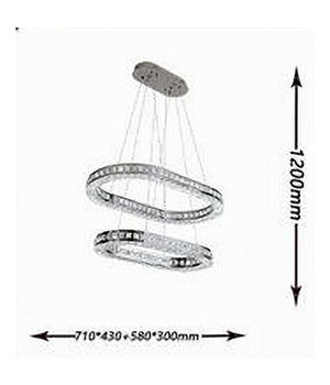 Lampadario Moderno A Sospensione Led Luce Fredda 40w 2 Anelli Ovali Cristalli B49         