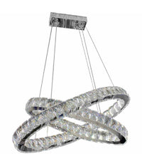 Lampadario Moderno A Sospensione Led Luce Fredda 40w 2 Anelli Ovali Cristalli B49         