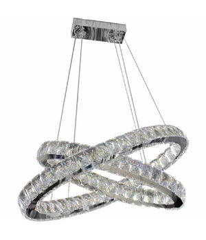 Lampadario Moderno A Sospensione Led Luce Fredda 40w 2 Anelli Ovali Cristalli B49         