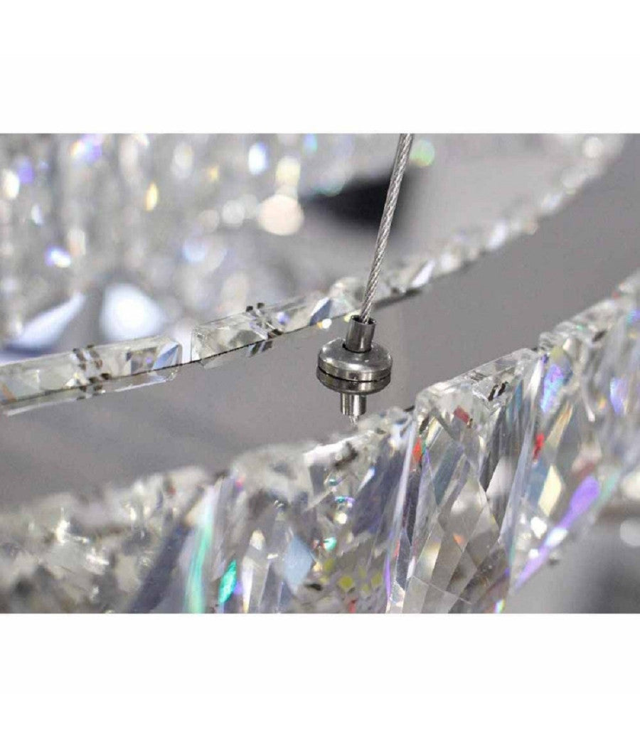 Lampadario Moderno A Sospensione Led Luce Fredda 40w 2 Anelli Ovali Cristalli B49         