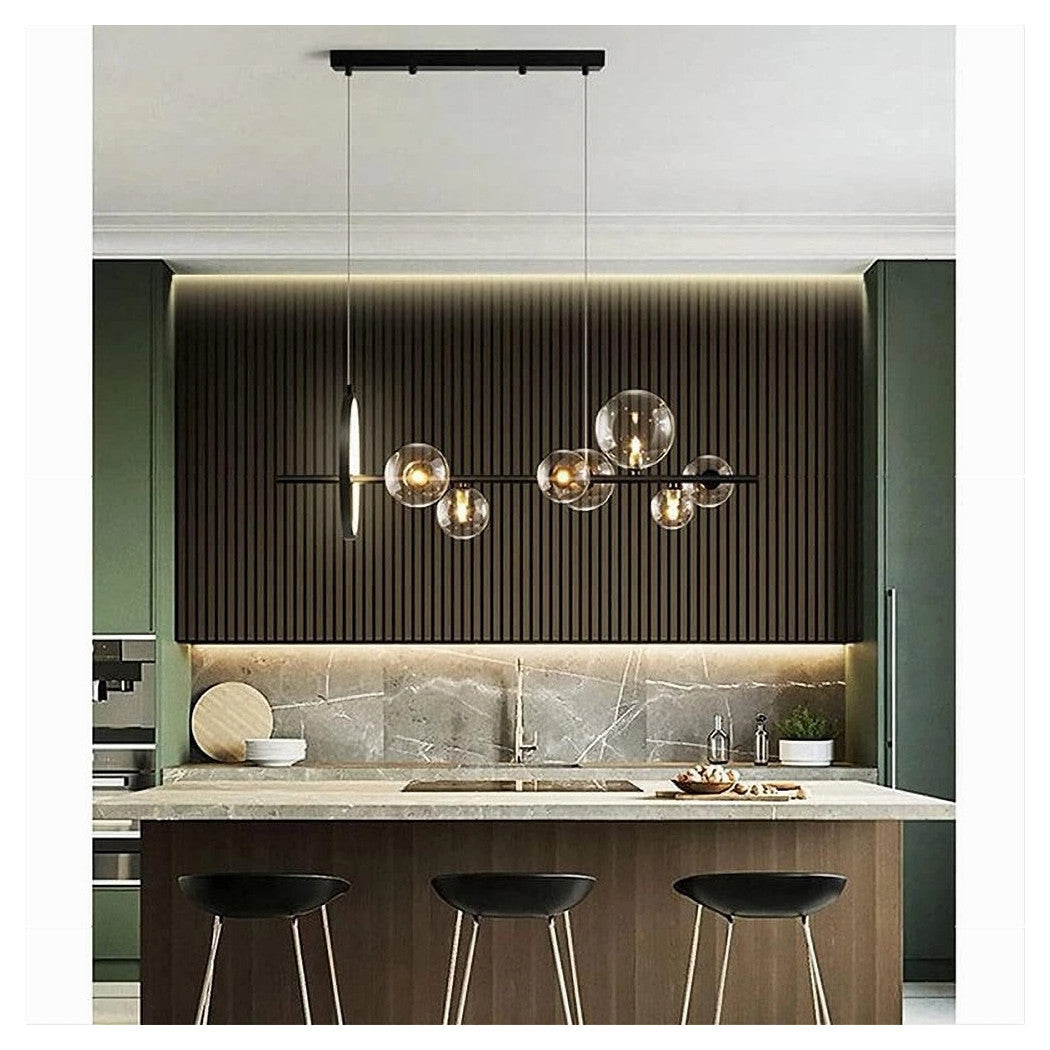 Trade Shop - Lampadario Moderno A Sospensione Nero 7 Sfere G9 Bolle In Vetro Con Cerchio 71676         