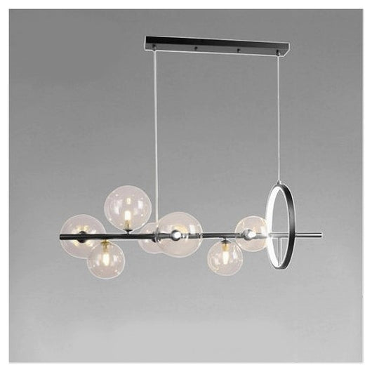 Trade Shop - Lampadario Moderno A Sospensione Nero 7 Sfere G9 Bolle In Vetro Con Cerchio 71676         