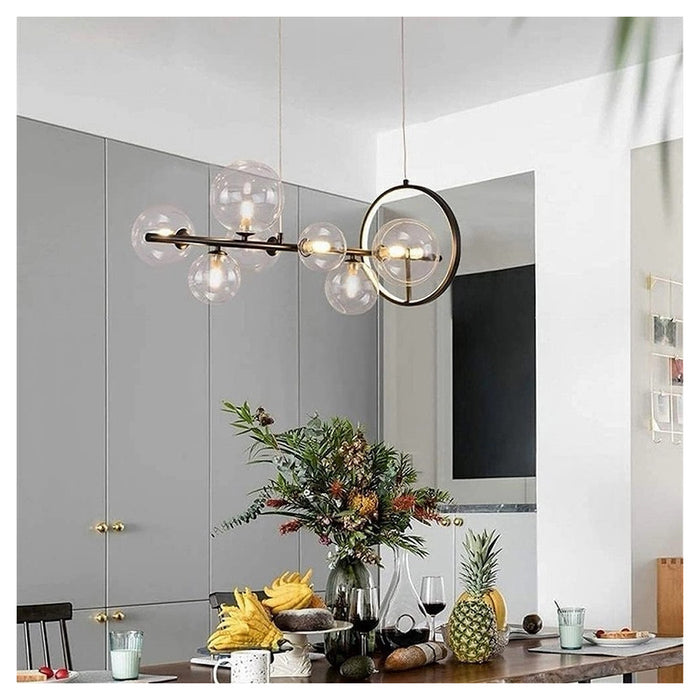 Trade Shop - Lampadario Moderno A Sospensione Nero 7 Sfere G9 Bolle In Vetro Con Cerchio 71676         
