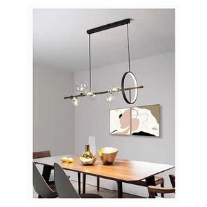 Trade Shop - Lampadario Moderno A Sospensione Nero 7 Sfere G9 Bolle In Vetro Con Cerchio 71676         